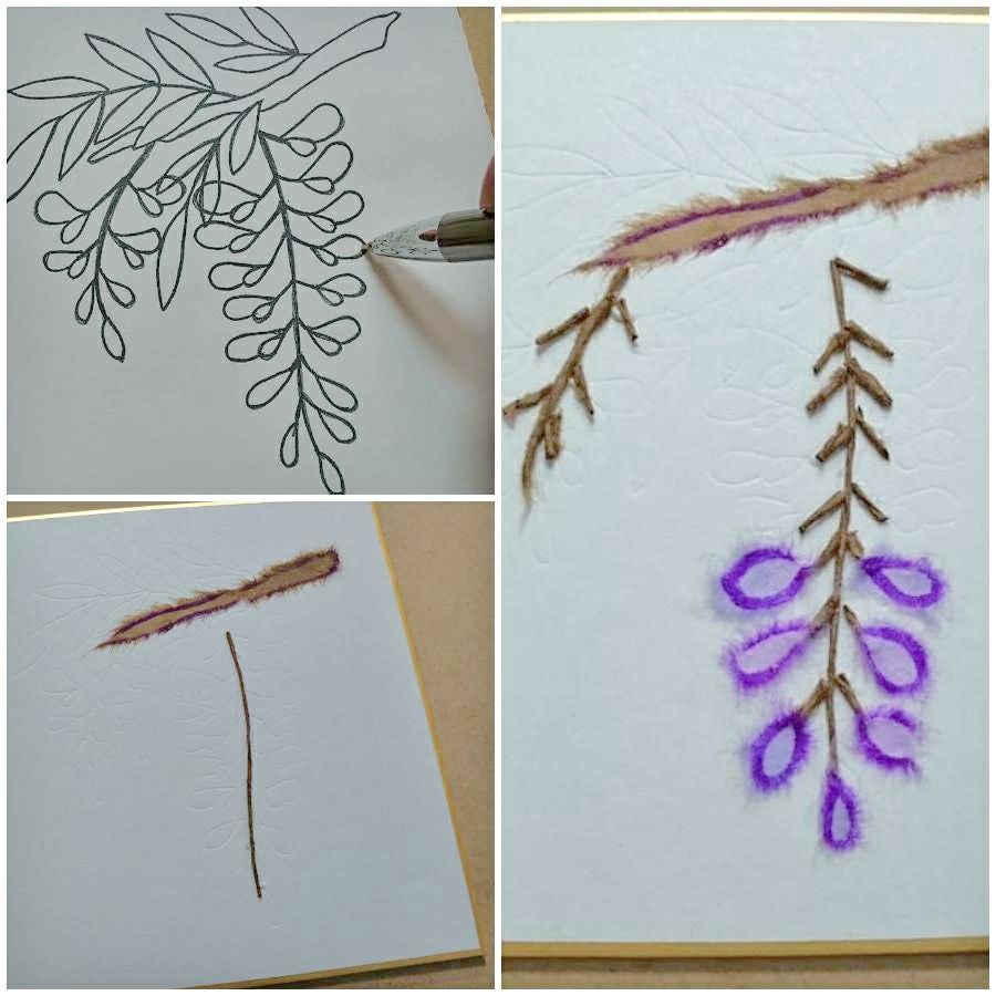 和紙ちぎり絵キット・ミニ壁掛け「藤」 |生地 和柄/和布/ちりめん手芸