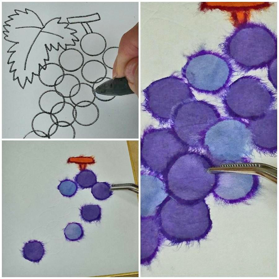 しゅんこう　ちぎり絵　作品　フランスボルドーの葡萄 和紙ちぎり絵キット・ミニ壁掛け「葡萄」 |生地 和柄/和布/ちりめん