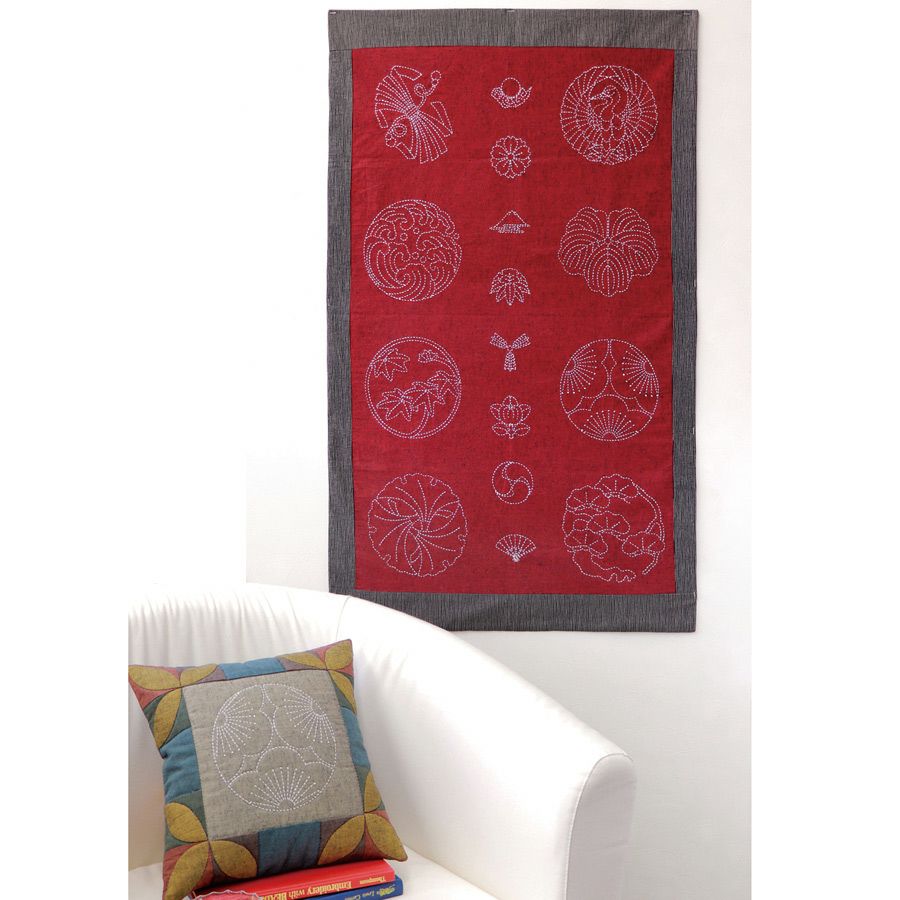 刺し子紬「家紋柄コレクション1」約108×61cm (洗うと消えるプリント