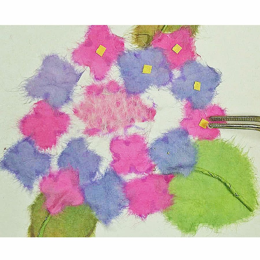和紙ちぎり絵キット・ミニ壁掛け「紫陽花」 |生地 和柄/和布/ちりめん