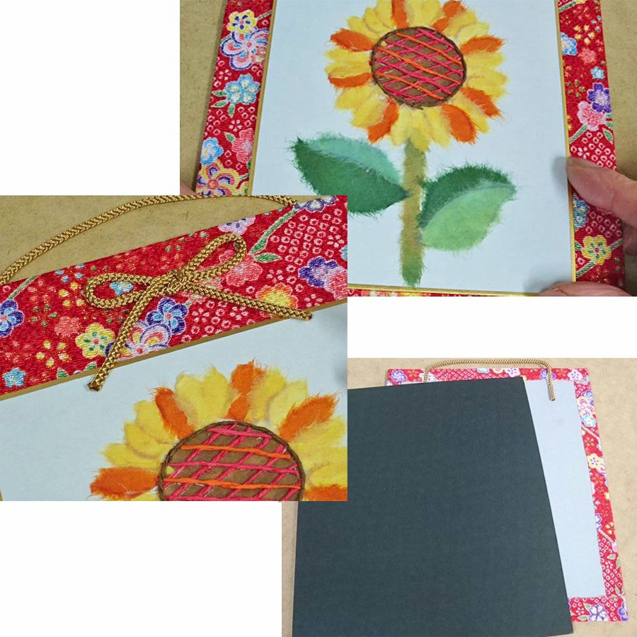 和紙ちぎり絵キット・ミニ壁掛け「向日葵」 |生地 和柄/和布/ちりめん