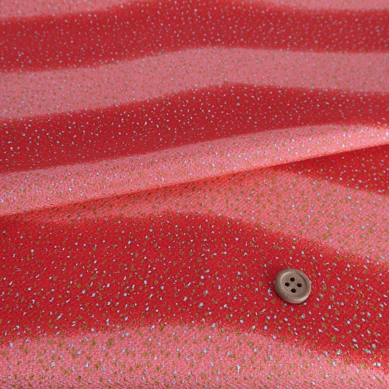 ちりめん生地 段ぼかしに金銀ふぶき(朱赤)