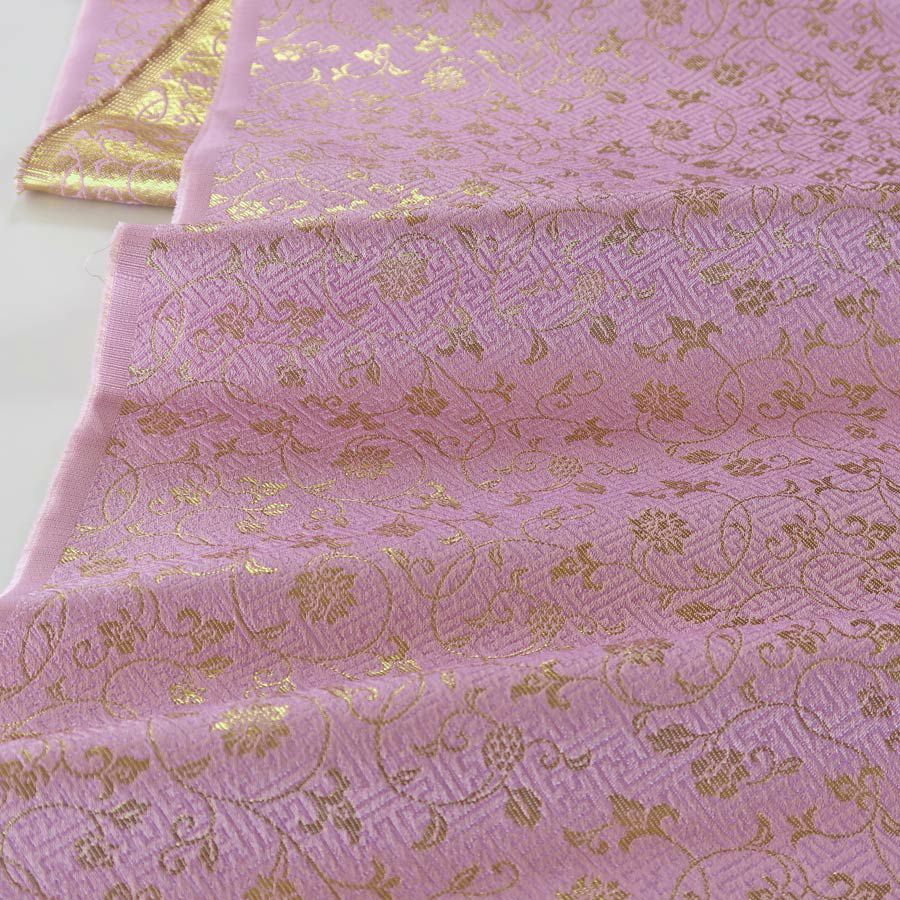 金襴生地(金らん)さやがたに花唐草(ライラック) 10cm単位 切り売り