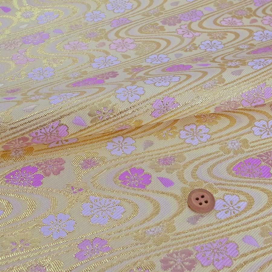 金襴生地(金らん) 金流水に桜(クリームアイボリー) 10cm単位 切り売り