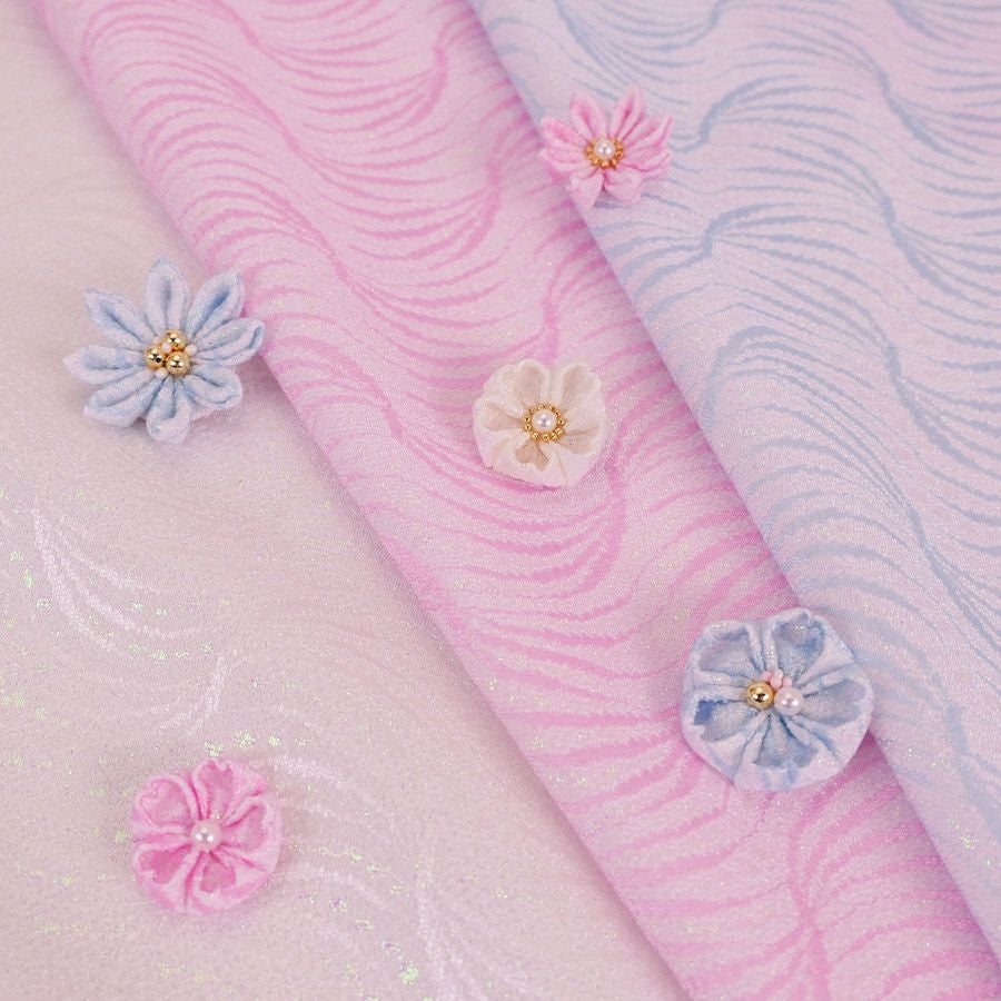 素敵な刺繍⭐︎ちりめん生地⭐︎着崩れしにくい ちりめん生地 レース重ねのさざ波(白) 10cm単位 切り売り |生地 和柄