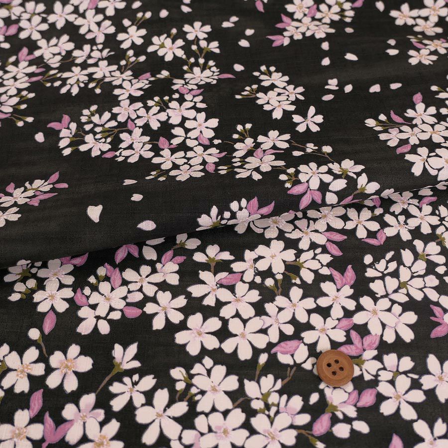 和柄コットン生地 桜空(墨黒) 10cm単位 切り売り |生地 和柄/和布