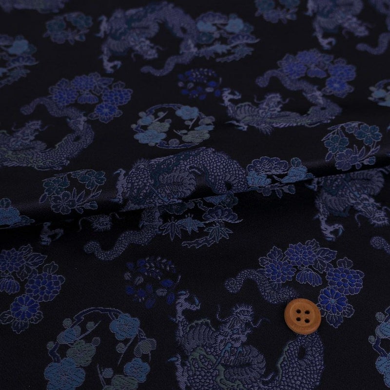 金襴生地(金らん) 青龍に花丸(濃藍)