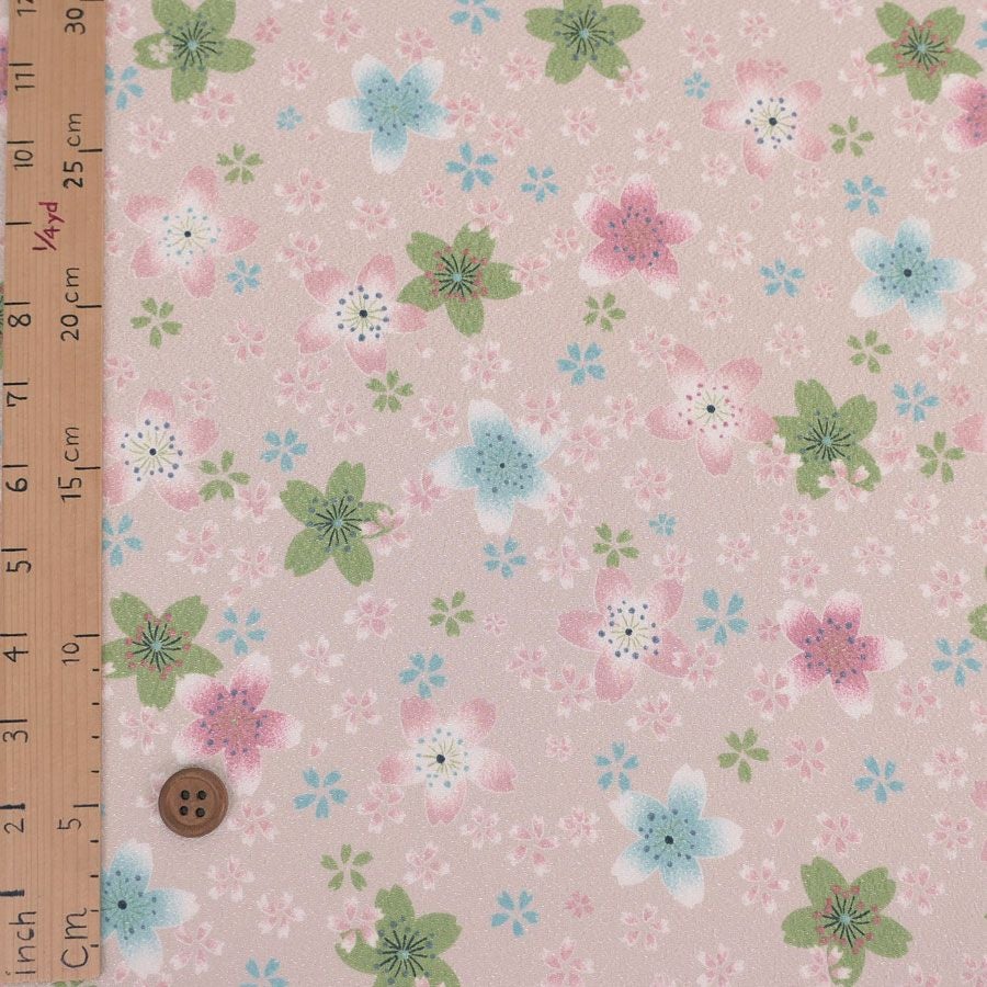 ポリちりめん生地 にぎわい桜(白梅鼠/しらうめねず) 10cm単位 切り売り