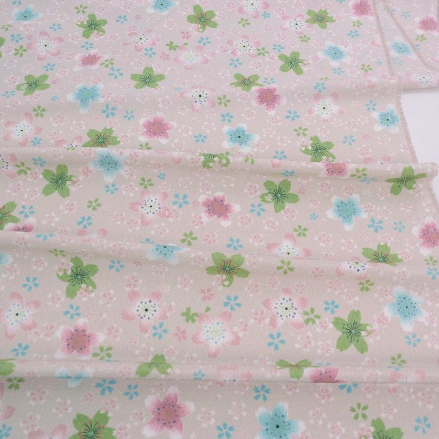 ポリちりめん生地 にぎわい桜(白梅鼠/しらうめねず) 10cm単位 切り売り