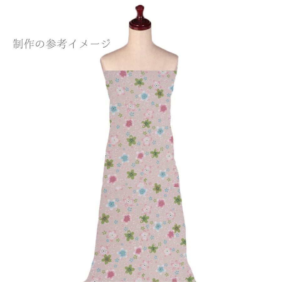 ポリちりめん生地 にぎわい桜(白梅鼠/しらうめねず) 10cm単位 切り売り