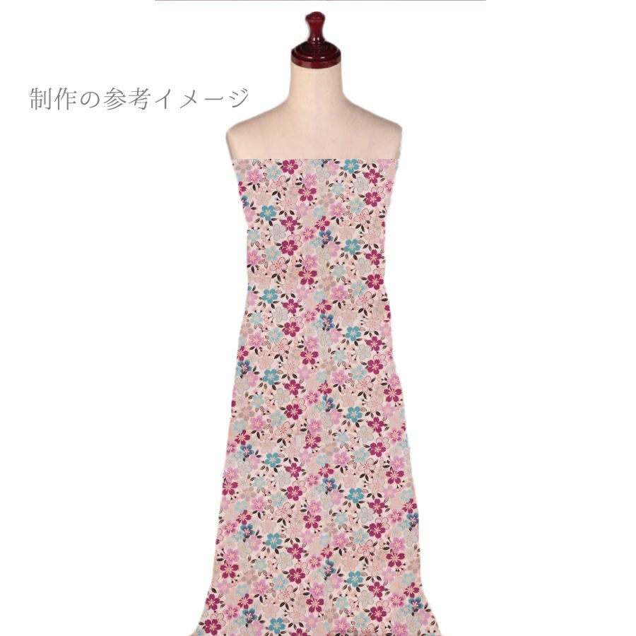 ポリちりめん生地 桜づくし(アイボリー/薄紫) 10cm単位 切り売り |生地