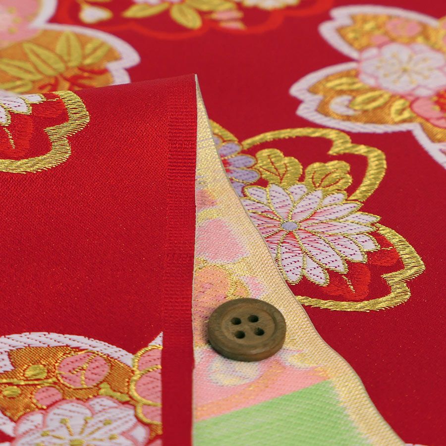 金襴生地(金らん) 桜取り花文様(赤) 10cm単位 切り売り |生地 和柄