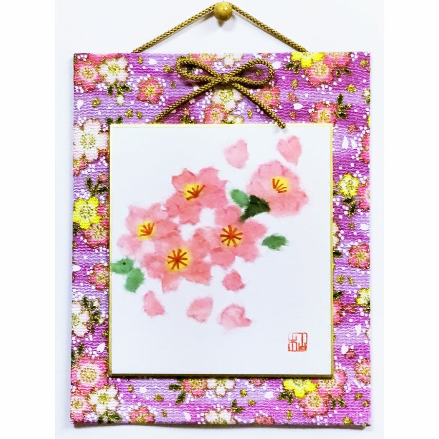 自分で作る和紙ちぎり絵5枚セット　花 和紙ちぎり絵キット・ミニ壁掛け「さくら」 |生地 和柄/和布/ちりめん