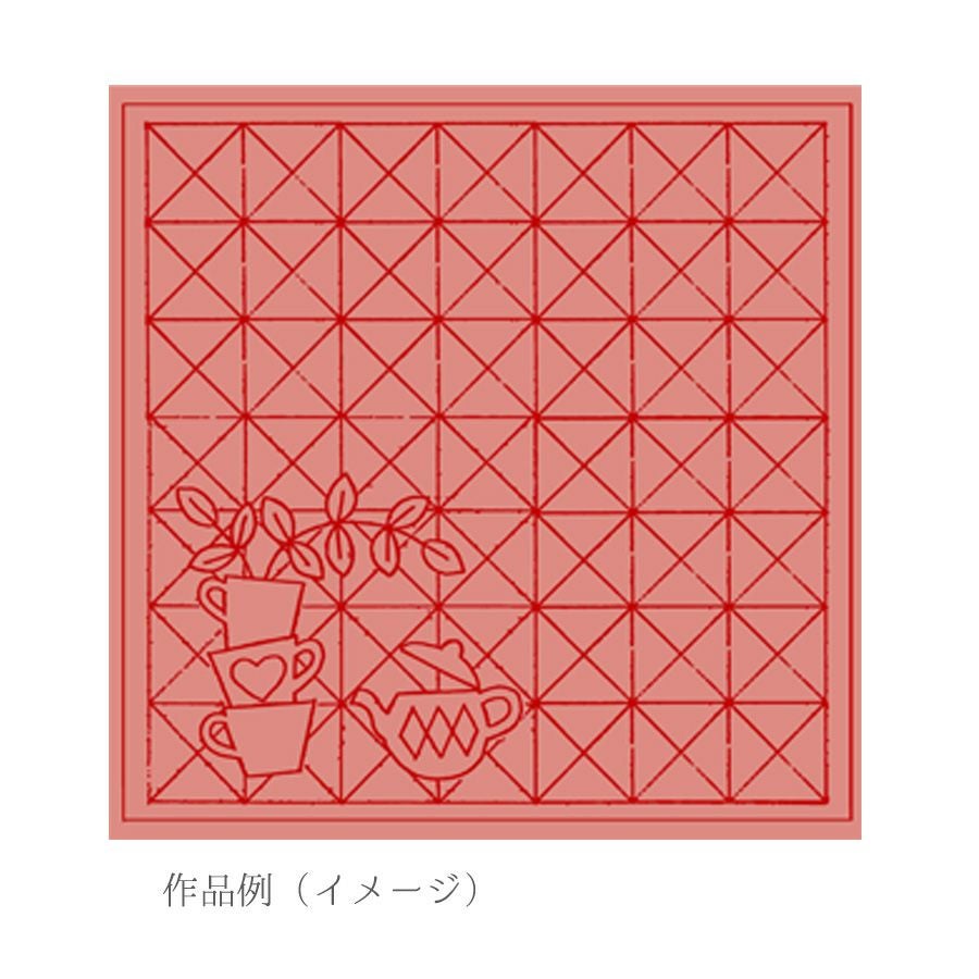 刺し子布 花ふきん (キッチン/ティーカップ) ローズ |生地 和柄/和布
