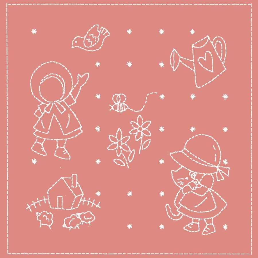 刺し子布 花ふきん (スー/ハニカム) ローズ |生地 和柄/和布/ちりめん