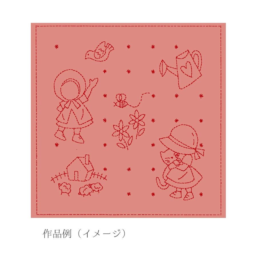 刺し子布 花ふきん (スー/ハニカム) ローズ |生地 和柄/和布/ちりめん