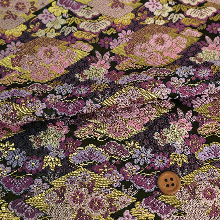 金襴生地(金らん) 松皮菱に吉祥花重ね(紫) 10cm単位 切り売り |生地 和