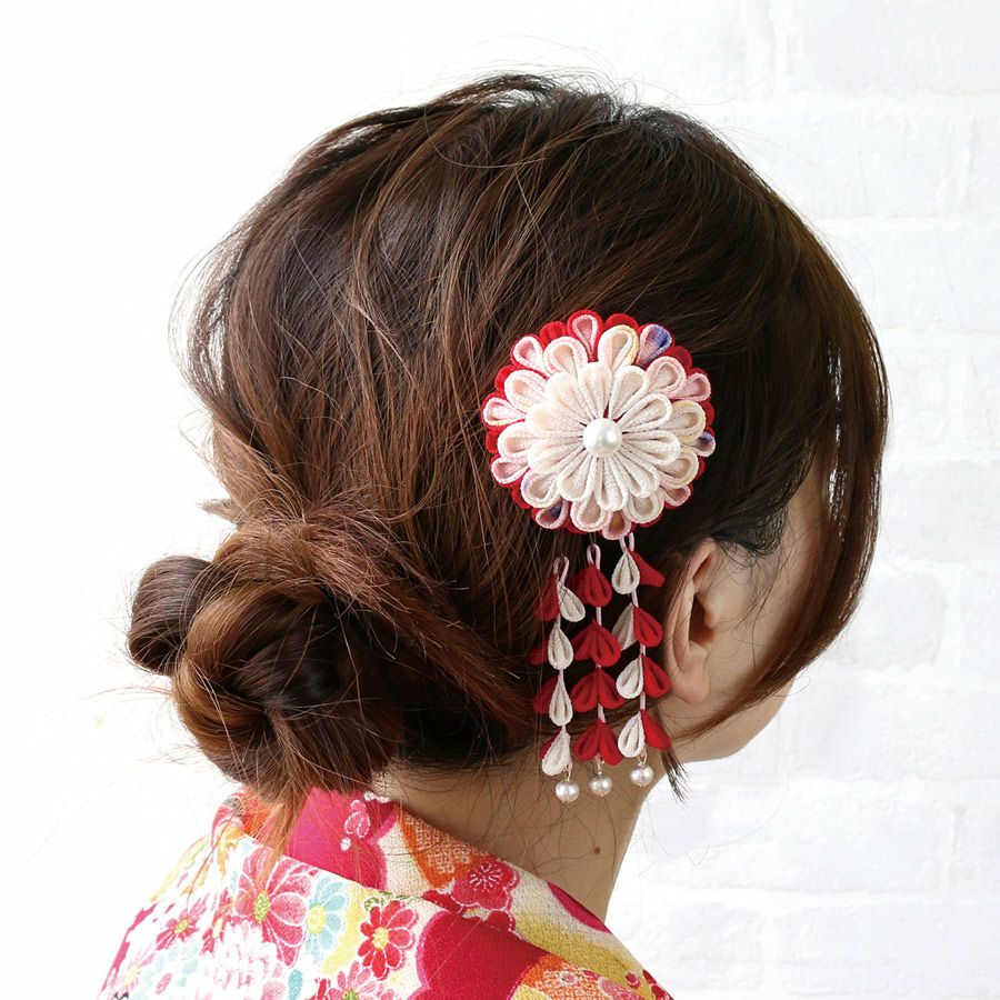 つまみ細工キット 花しごと30/大輪のパッチンどめ(丸つまみ、二重丸