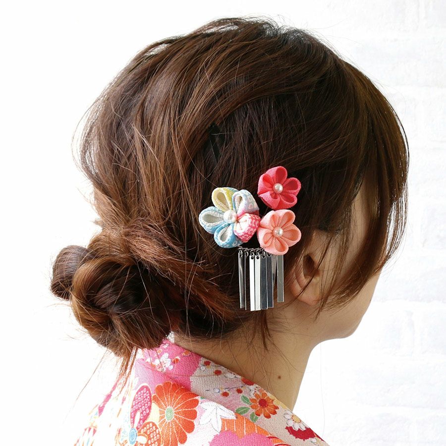 つまみ細工キット 花しごと31/梅かさねのパッチンどめ(丸つまみ、二重