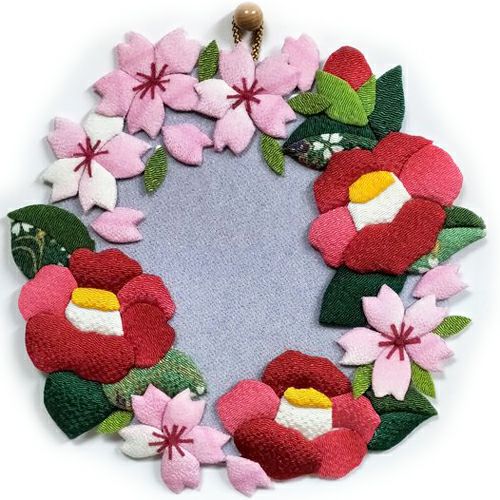 ちりめん手芸キット 花景色いろいろの壁飾り・椿とさくら |生地 和柄
