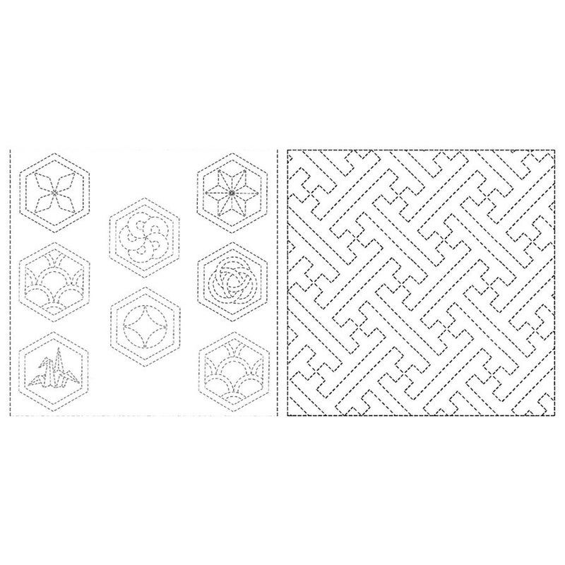 刺し子布 花ふきん (寄せ柄/さや型) 白 花布巾さらし生地 刺子図案プリント済み さしこ初級者 白色