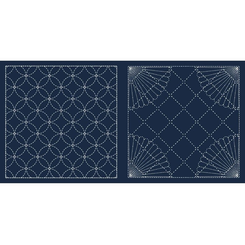 刺し子布 花ふきん (七宝/扇面) 藍色 刺子花布巾生地 紺色 七宝柄 クロフトプロダクツはなふきん