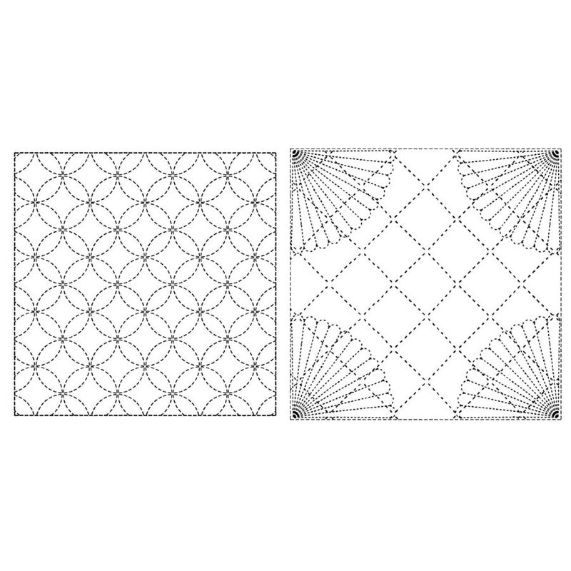 刺し子布 花ふきん (七宝/扇面) 白 刺子ふきん生地 さしこ花布巾 晒白色 さらし布地 初心者用