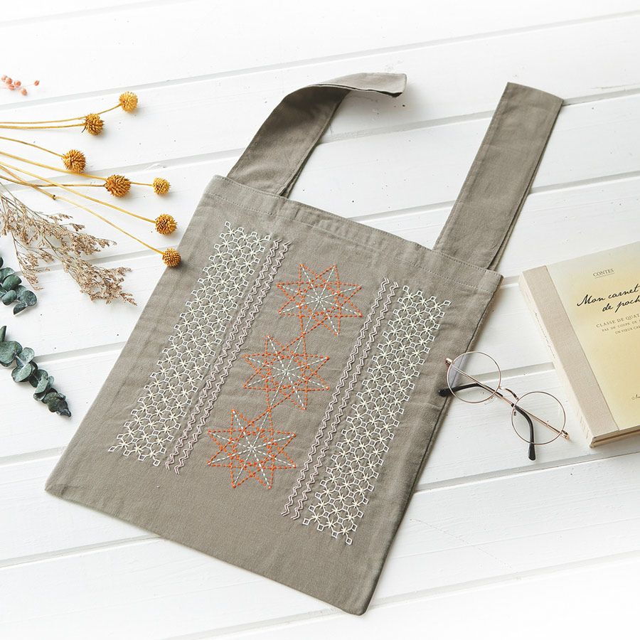 刺し子エコバッグキット・La bouquetiere(ラ ブケティエル) スターリリーStarlily オリムパス刺し子キット 刺子のエコバッグ 大人可愛いさしこ