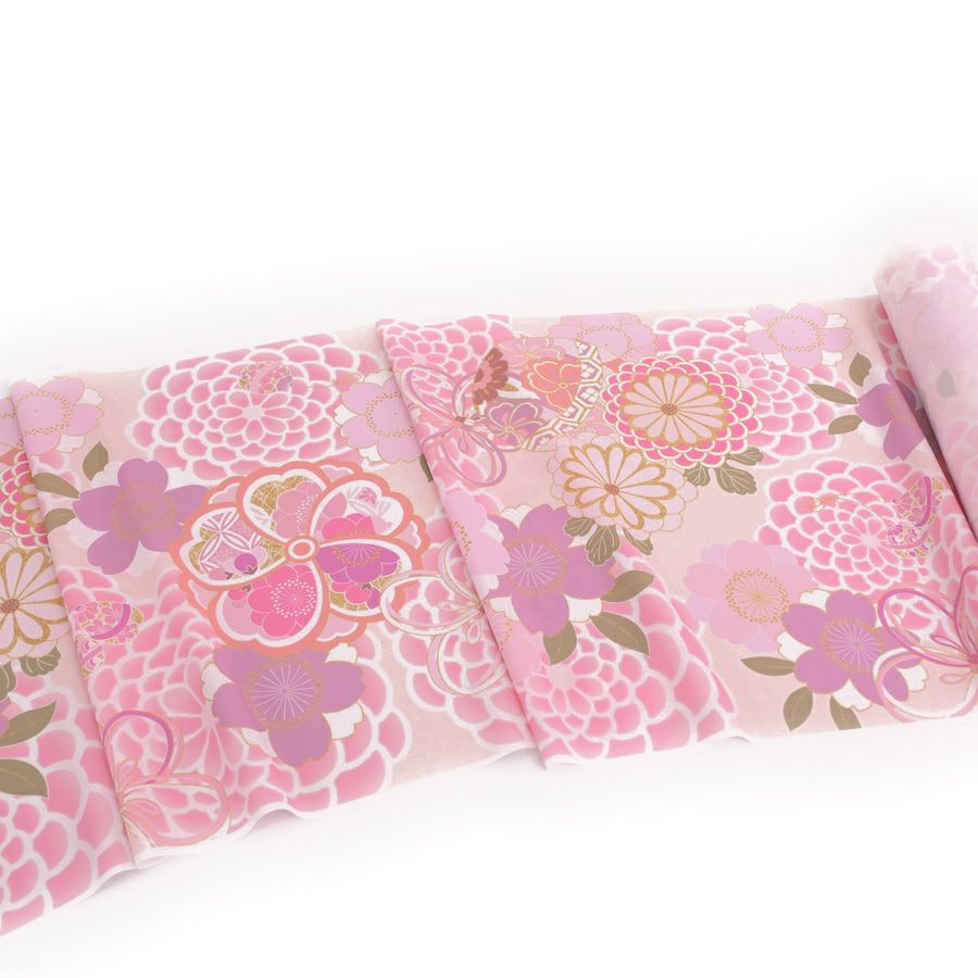着物用洗える生地 大菊に桜梅(桃色) 1反売り(約12m) |生地 和柄/和布