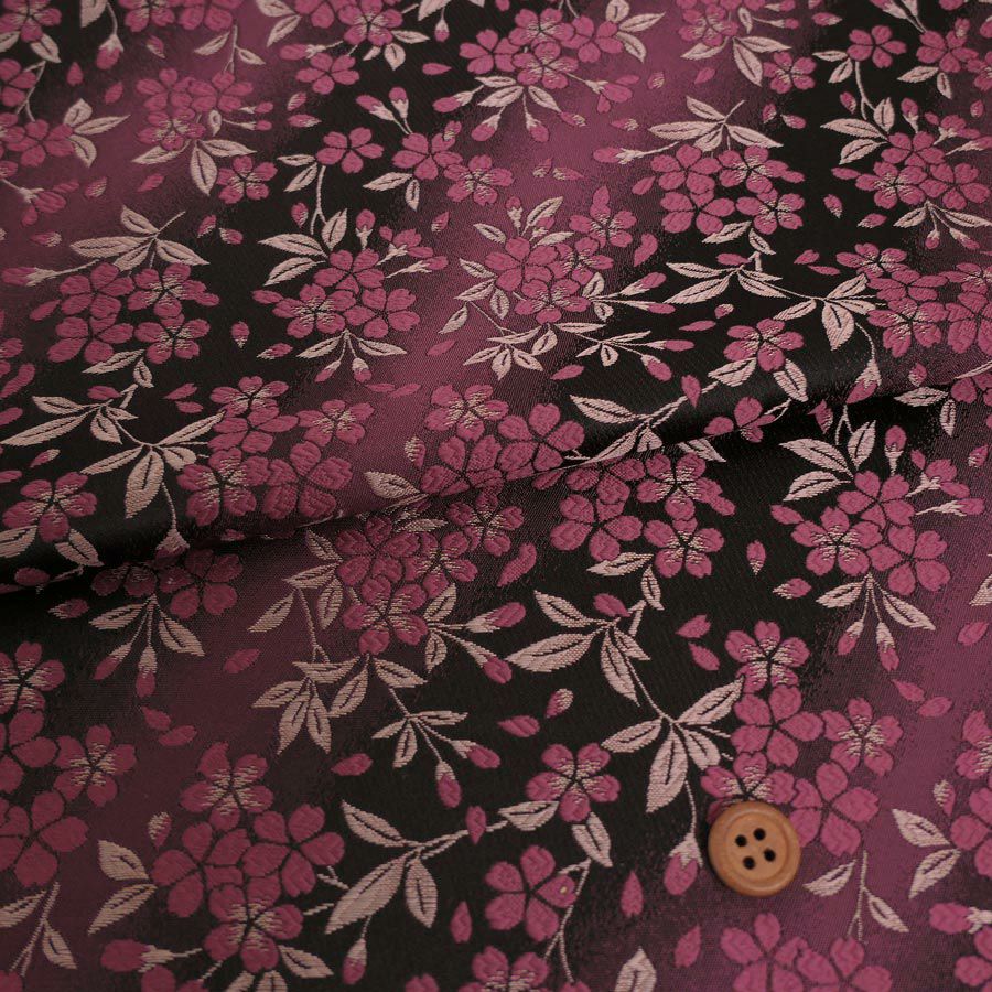 金襴生地(金らん) 山桜(黒/もも紅色) 10cm単位 切り売り |生地 和柄