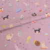 コットン生地 からふる猫の自由な日々(グレイッシュピンク) 10cm単位 切り売り猫柄木綿シーチング布地 ネコ柄 ねこ柄 あしあと柄 くすみピンク