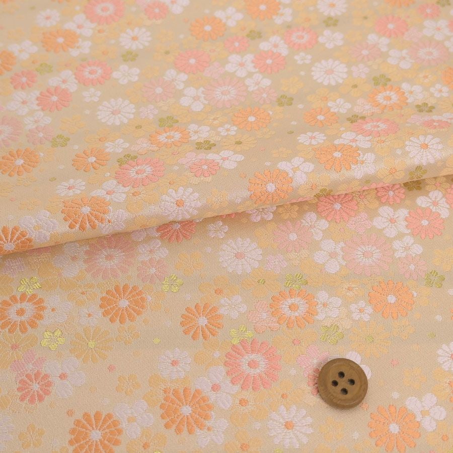 金襴生地(金らん) 梅菊重ね(オレンジ) 10cm単位 切り売り |生地 和柄