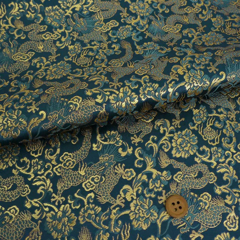 金襴生地(金らん) 龍に牡丹唐草(青緑) 金襴生地(金らん) 龍に牡丹唐草(青緑)