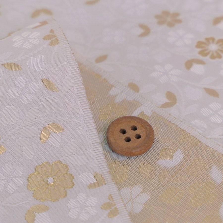 金襴生地(金らん) 優しい花の唐草模様(白) 10cm単位 切り売り |生地 和