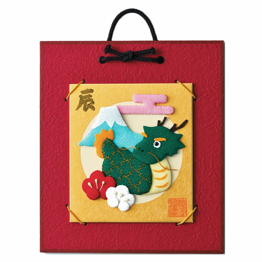 2024干支キット 押絵豆色紙 招福辰 小色紙 龍 縁起物 干支飾り ちりめん 和風クラフト 開運飾り 富士