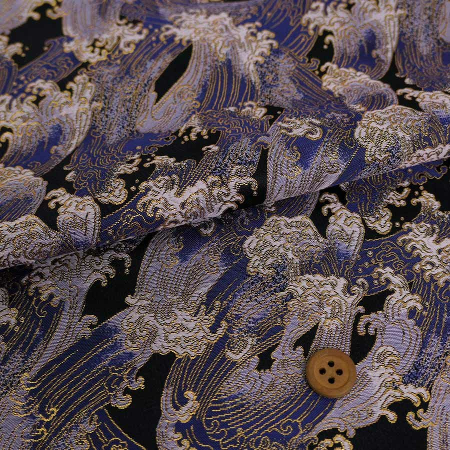 金襴生地(金らん) 波しぶき(黒/青) 10cm単位 切り売り |生地 和柄/和布