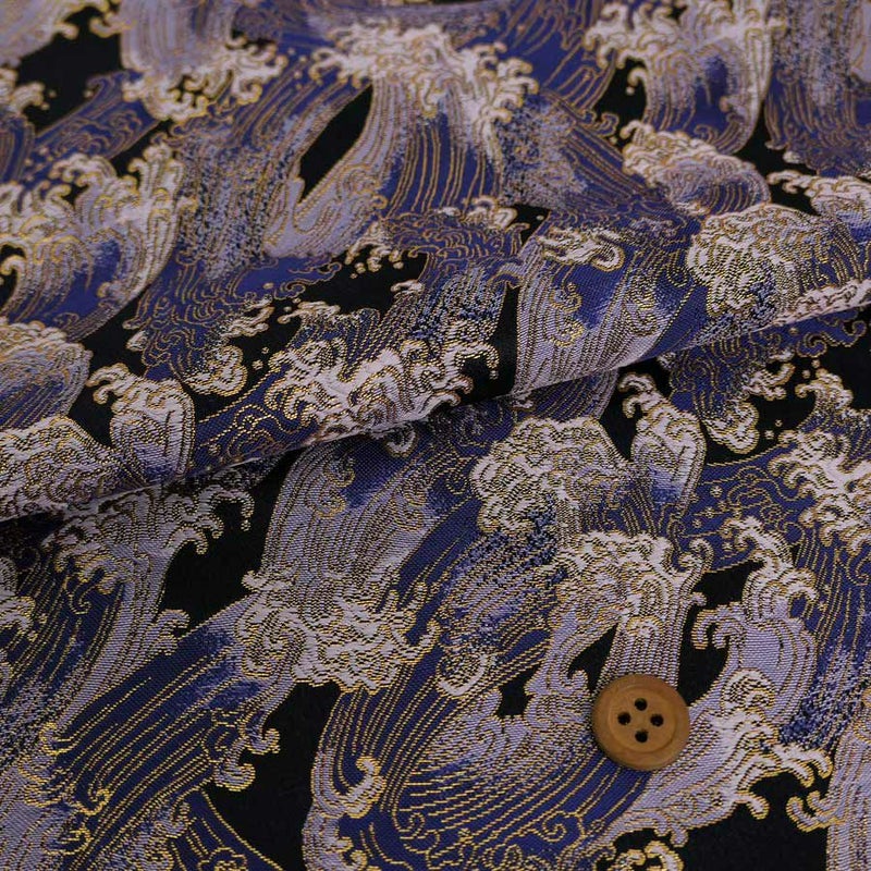 金襴生地(金らん) 波しぶき(黒/青) 10cm単位 切り売り七五三袴生地 小物製作 波模様和柄布地 古典柄西陣織 和風衣装