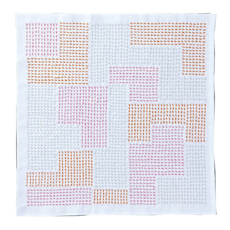 刺し子キット 花ふきん Textile Lab・Block ブロック (白) オリムパス製絲刺子 AYUFISH int.デザイン 初心者中級者向き