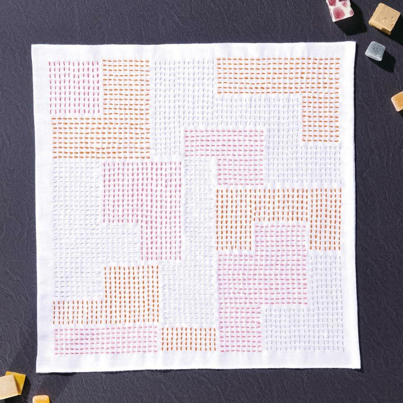  刺し子キット 花ふきん Textile Lab・Block ブロック (白) オリムパス製絲刺子 AYUFISH int.デザイン 初心者中級者向き