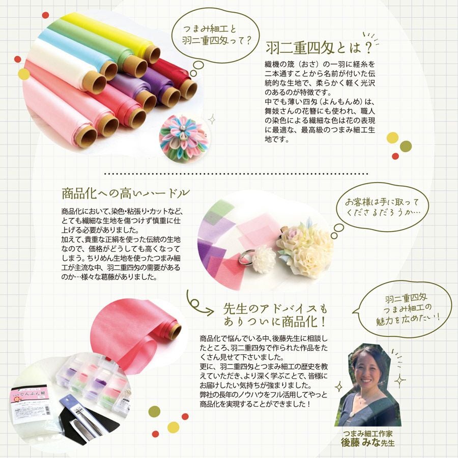 4月末頃入荷予定／つまみ細工用 正絹羽二重四匁 カットクロス10色