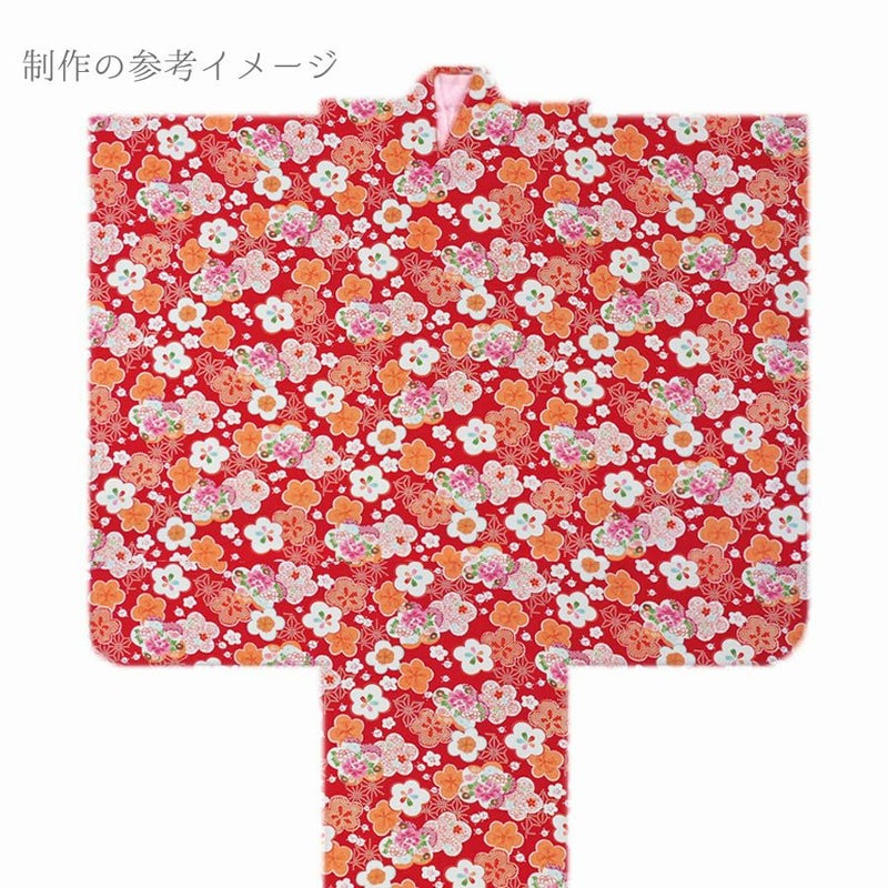 ポリちりめん生地 梅びより(赤) 10cm単位 切り売り 七五三着物手作り女の子 洗えるちりめん ポリエステルチリメン