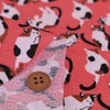 ちりめん生地・みけねこ(潤朱/うるみしゅ) 10cm単位 切り売り ねこ柄縮緬布地 三毛猫柄 ミケネコ模様 朱色 赤系色チリメン