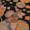 古布調ちりめん生地 手まりと和の花(黒) 10cm単位 切り売り アンティークチリメン 古典柄 花柄 手毬柄 手鞠柄 てまり柄