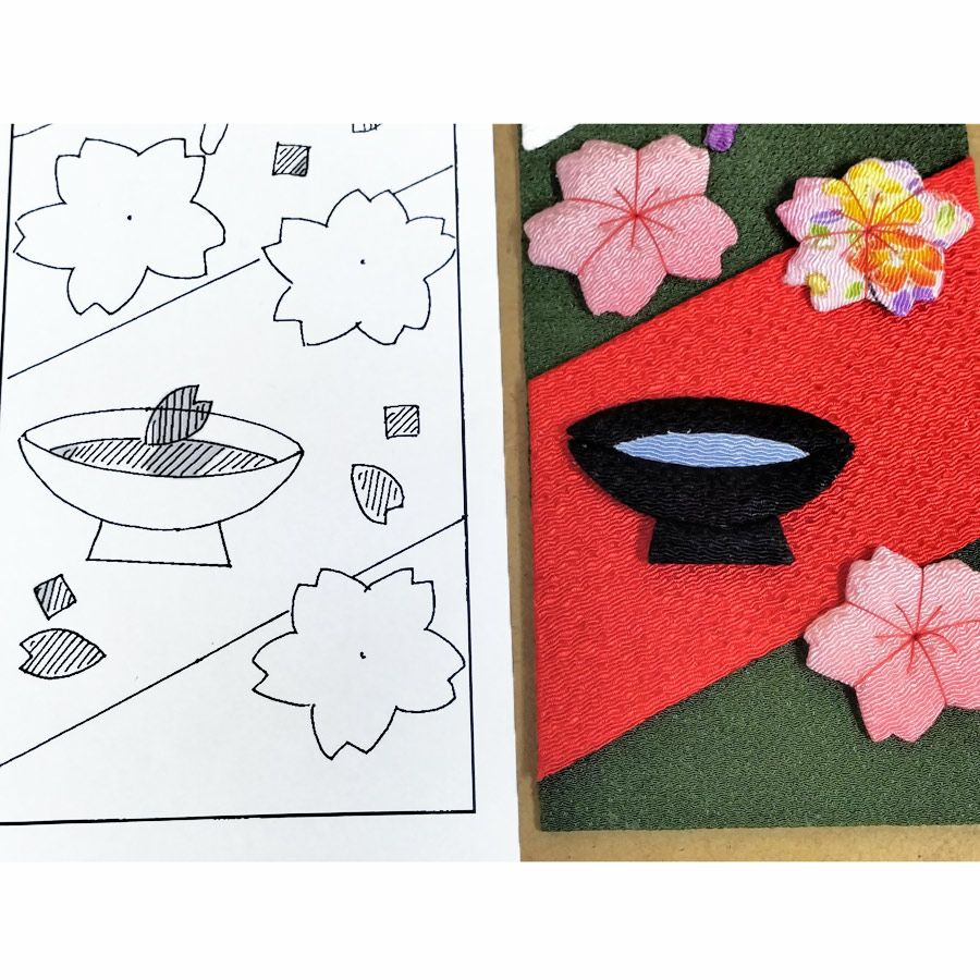 ちりめん手芸キット 風物短冊 4月 花見の宴蝶の舞 |生地 和柄/和布