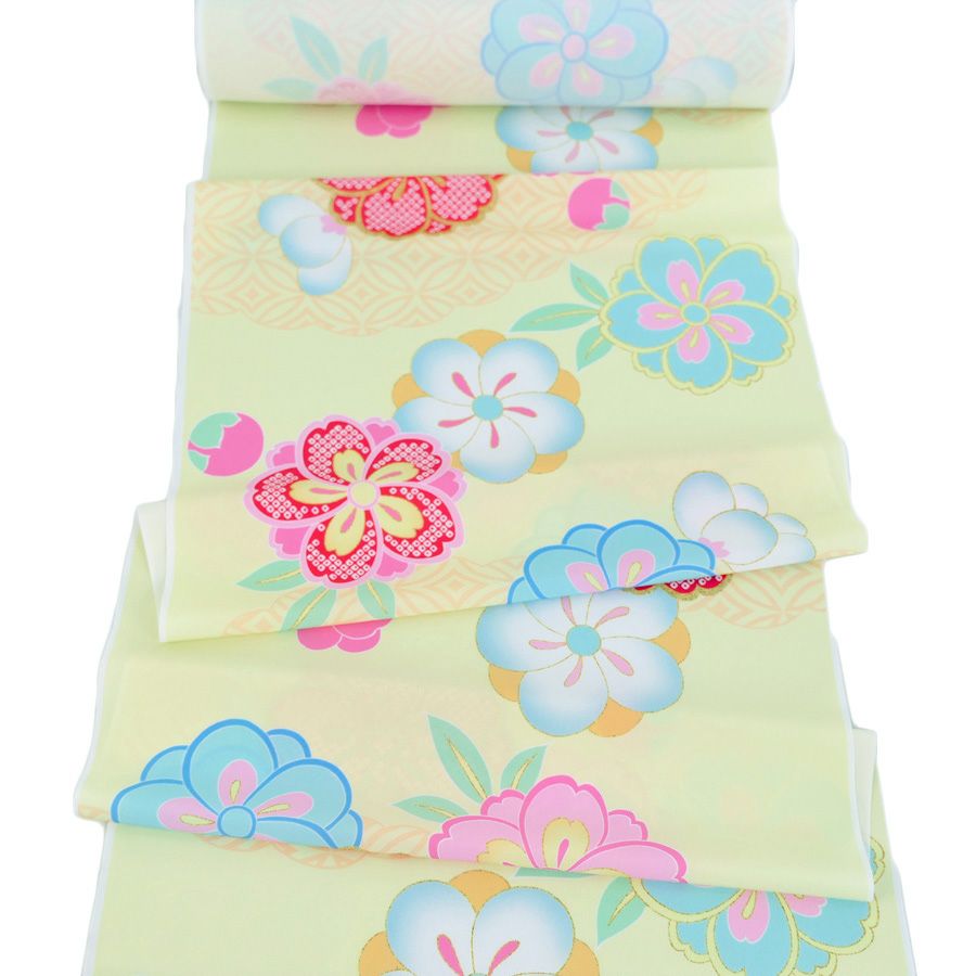 着物用洗える生地 七宝雲に梅桜(クリーム色) 10cm単位 切り売り |生地