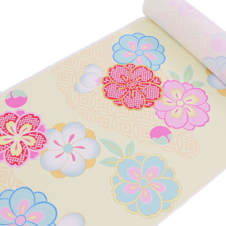 着物用洗える生地 七宝雲に梅桜(クリーム色) 10cm単位 切り売り |生地
