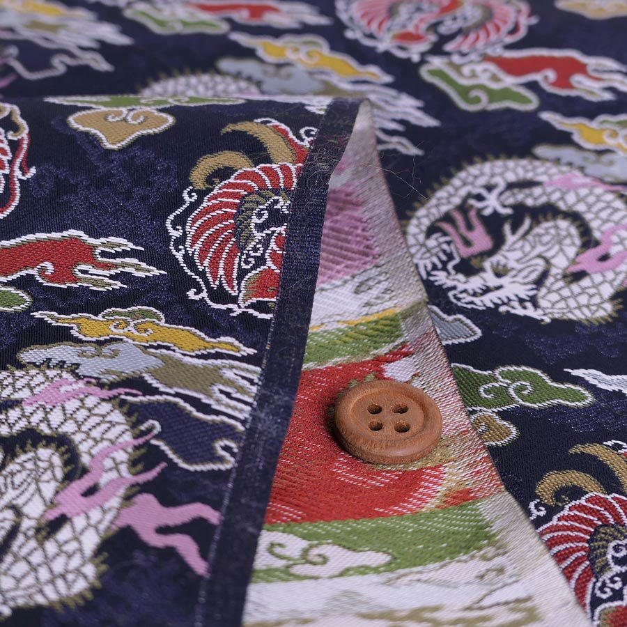 金襴生地(金らん) 雲に龍と鳳凰(紺) 10cm単位 切り売り |生地 和柄