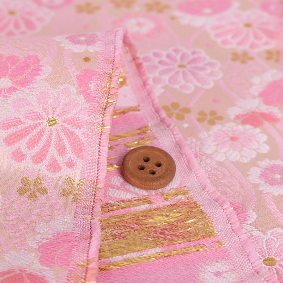 金襴生地(金らん) たてわくに菊桜(きなり/ピンク) 10cm単位 切り売り