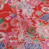 一越ちりめん生地 吉祥菊花柄(朱赤) 10cm単位 切り売り 古布縮緬風 手芸用チリメン布地 朱色 ひとこしちりめん 菊柄