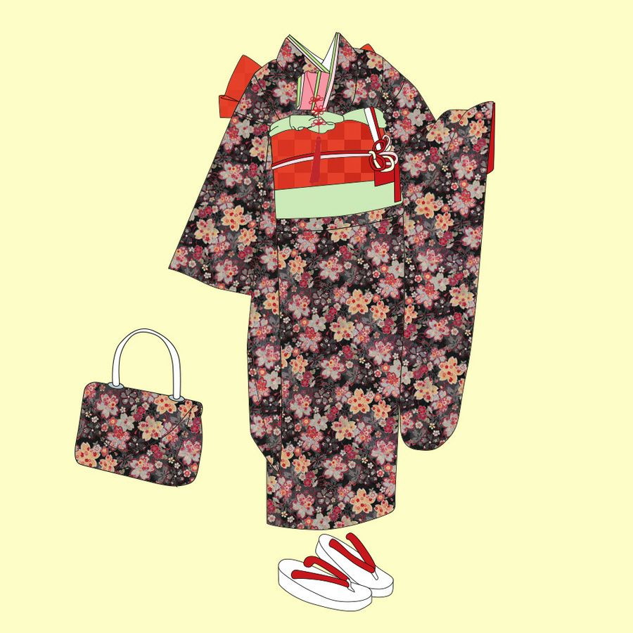 ポリジャガードちりめん生地 さくら(黒)10cm単位 切り売り |生地 和柄